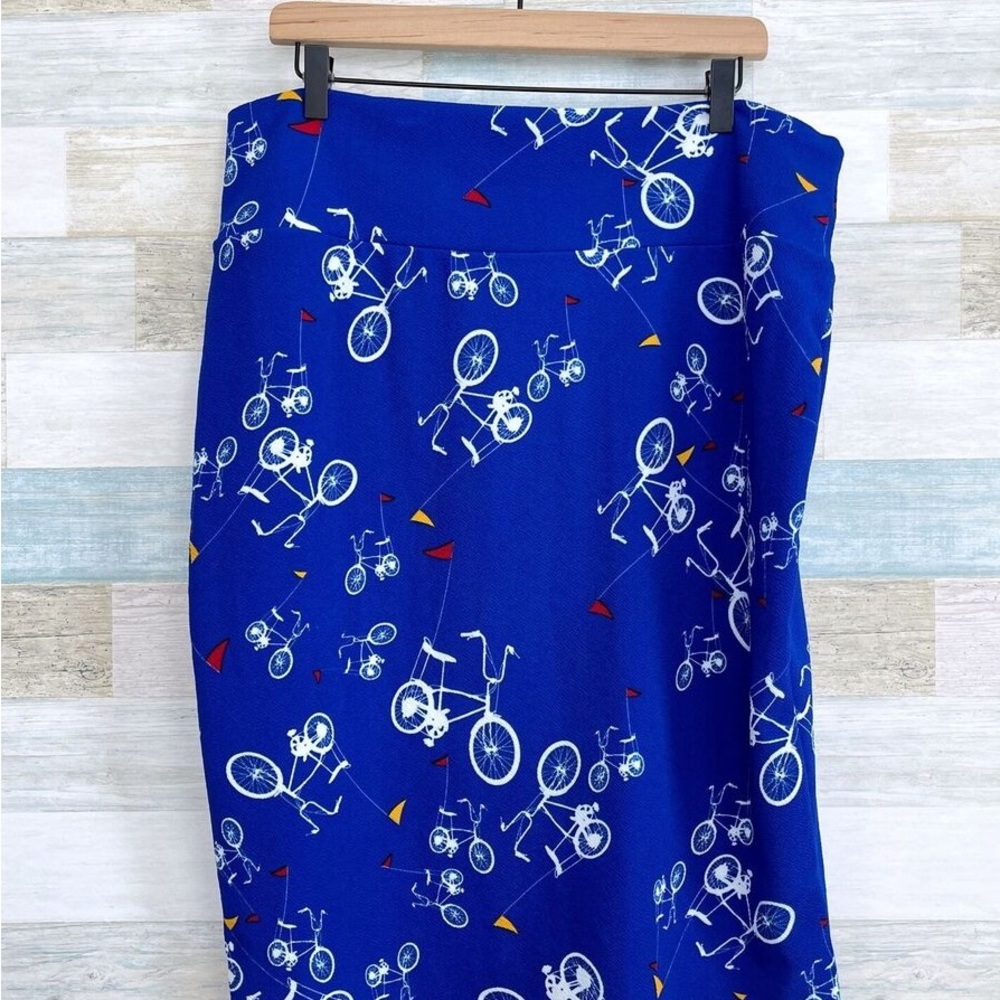 LuLaRoe Blue A-Line Skirt with Bicycle Print